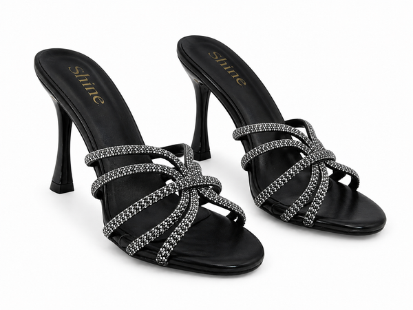 Sandalias de Tiras Entrecruzadas con Cristales Midnight