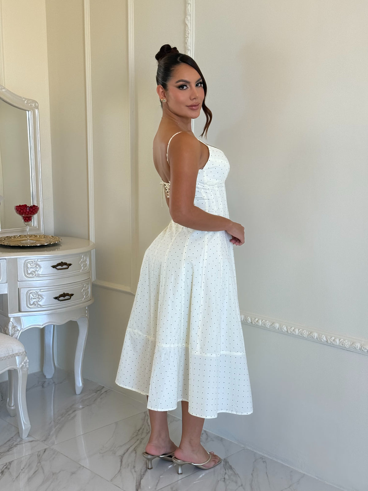 Vestido White Polka Garden