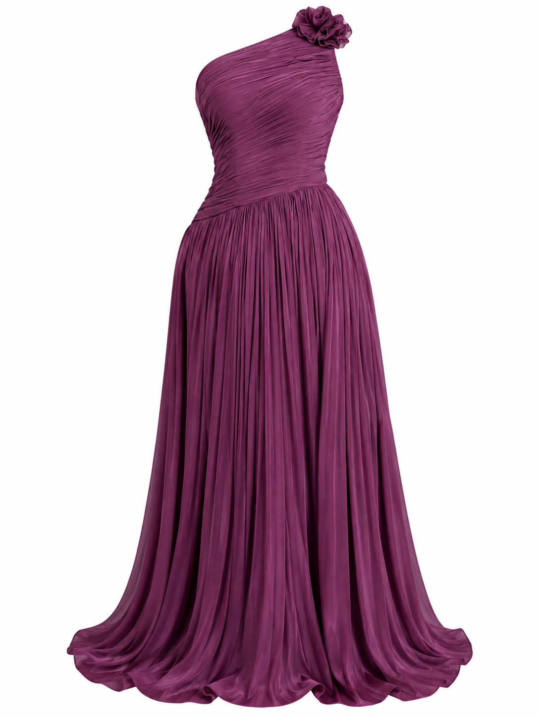 Vestido Largo Satinado de Un Hombro con Flor