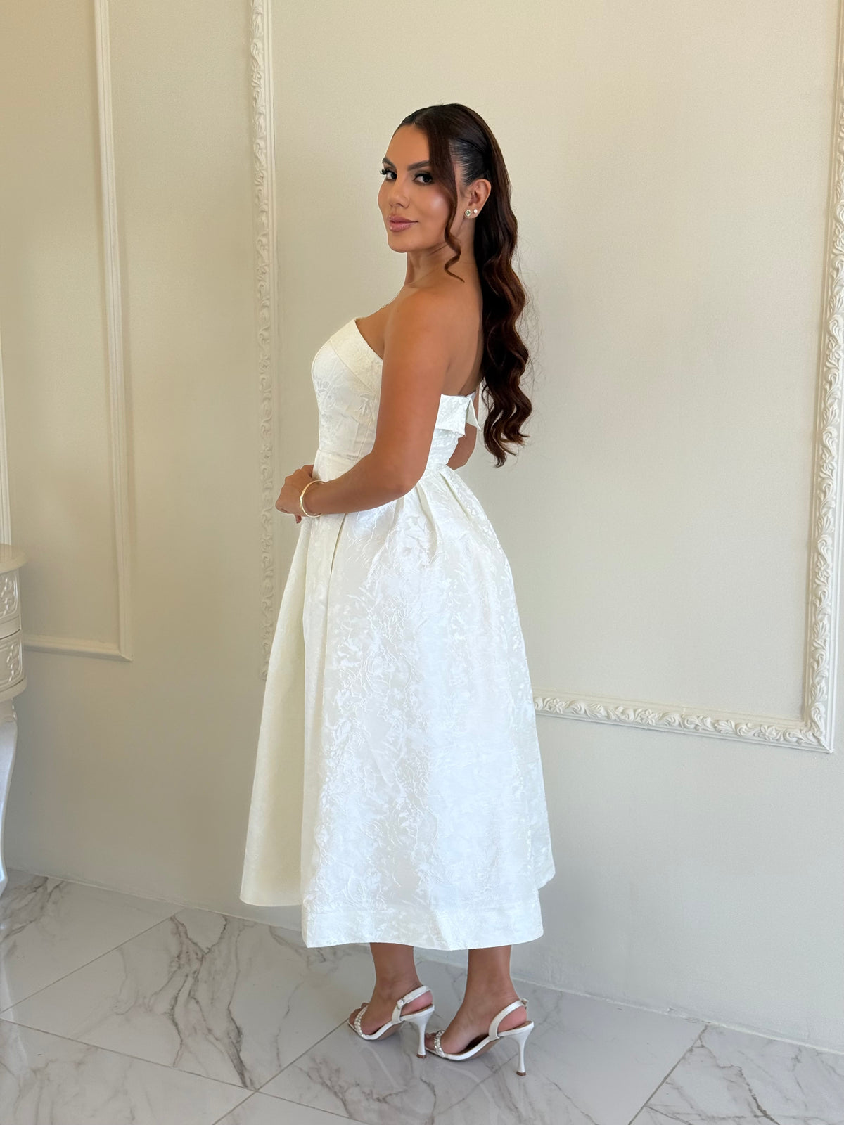 Vestido Strapless Jacquard Ivory