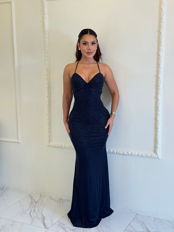 Vestido Largo Sirena con Escote en V y Copas Estructuradas