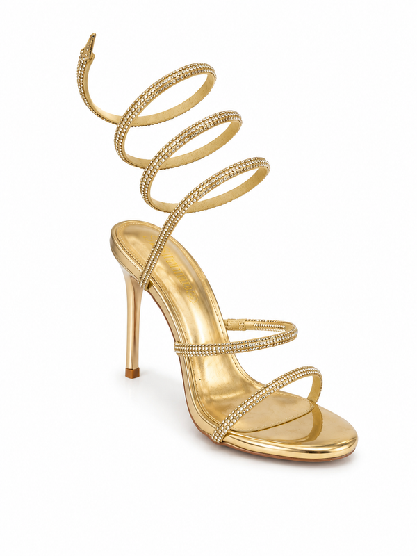 Sandalias de Tacón con Tira Espiral Golden Serpent