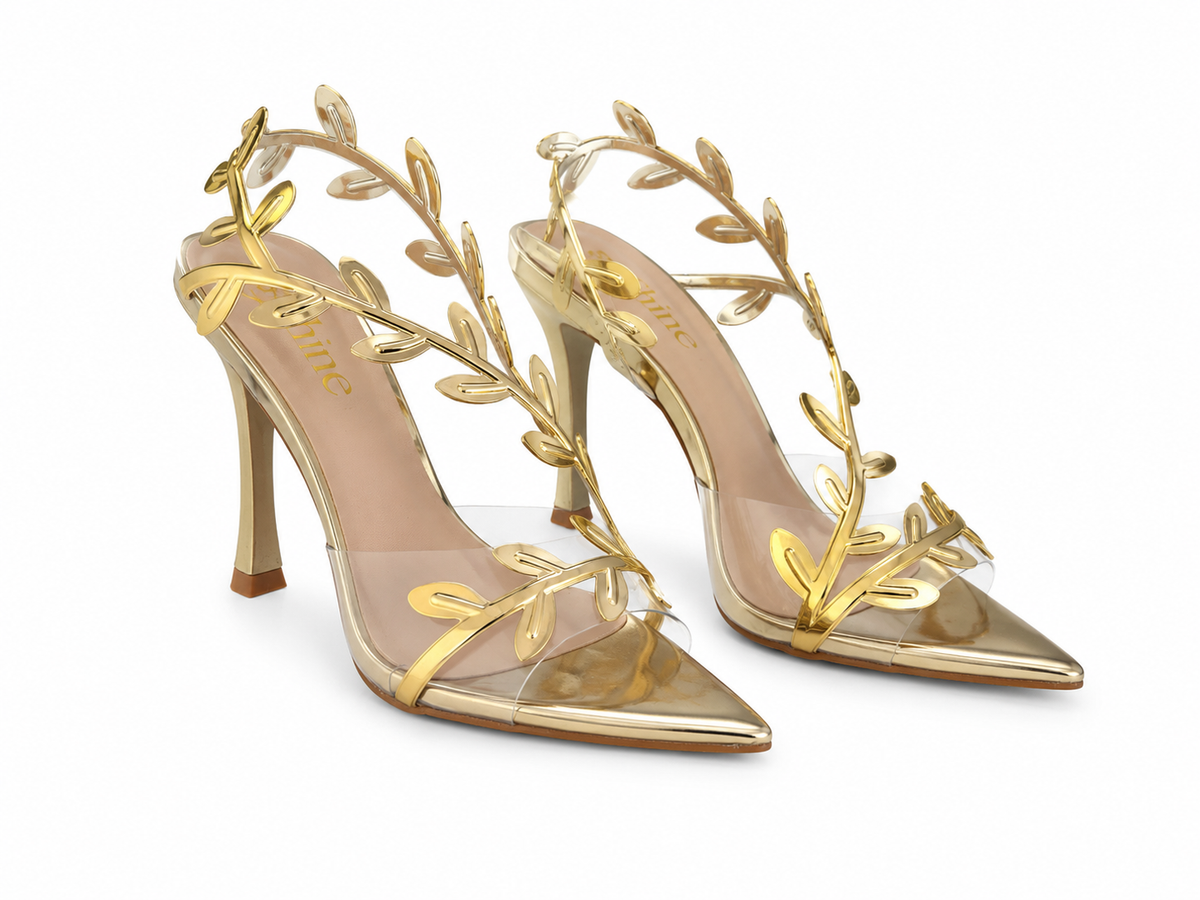 Tacones Stiletto Transparentes con Hojas Aurea Leaf