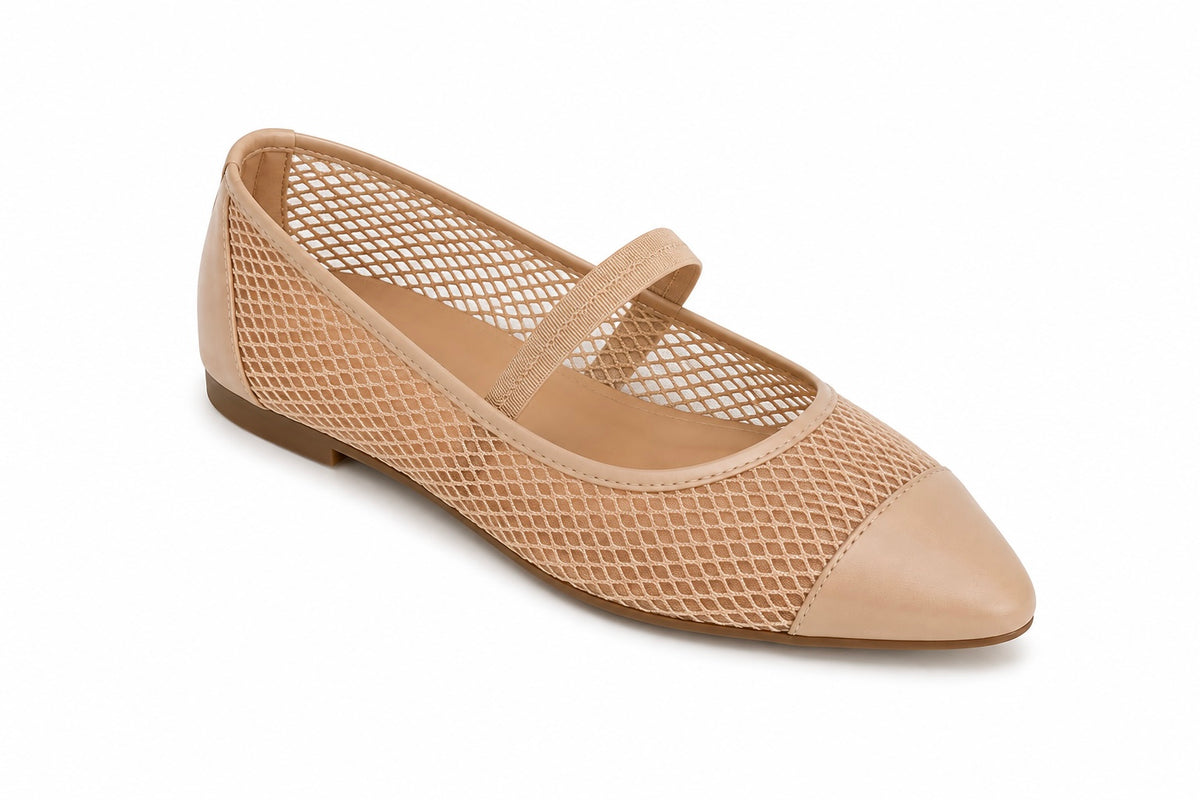 Bailarina en tono nude con malla tipo rejilla