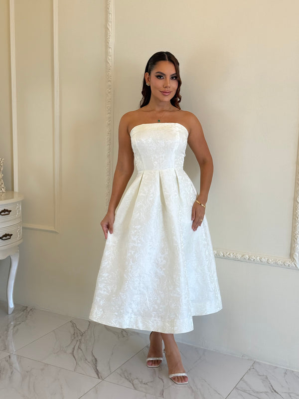 Vestido Strapless Jacquard Ivory