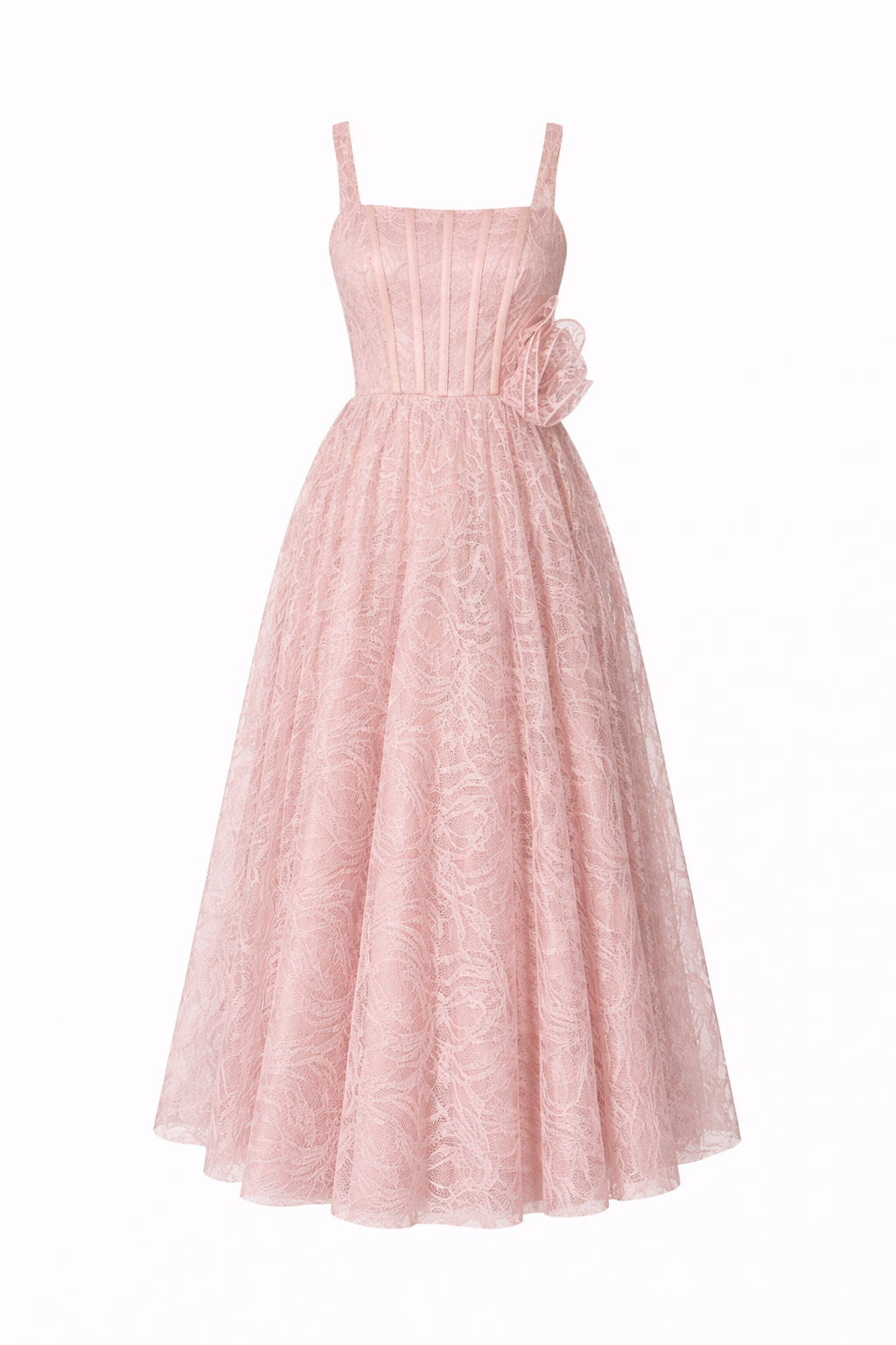 Vestido Celestia – Largo en Encaje con Detalle Floral