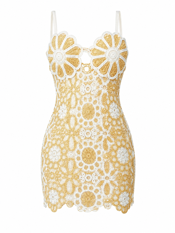 Vestido Corto de Crochet con Flores Floral Crochet