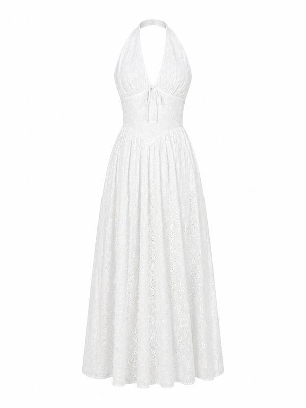 Vestido Largo Blanco Escote V Aura Elegance