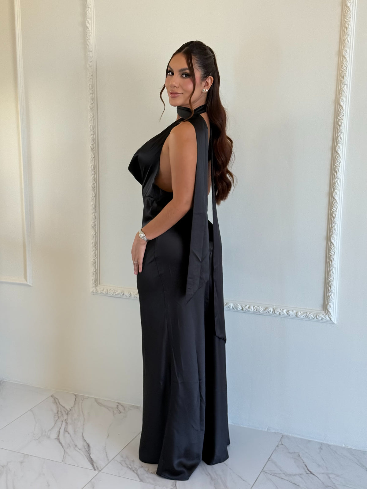 Vestido Largo Sirena Halter Satinado