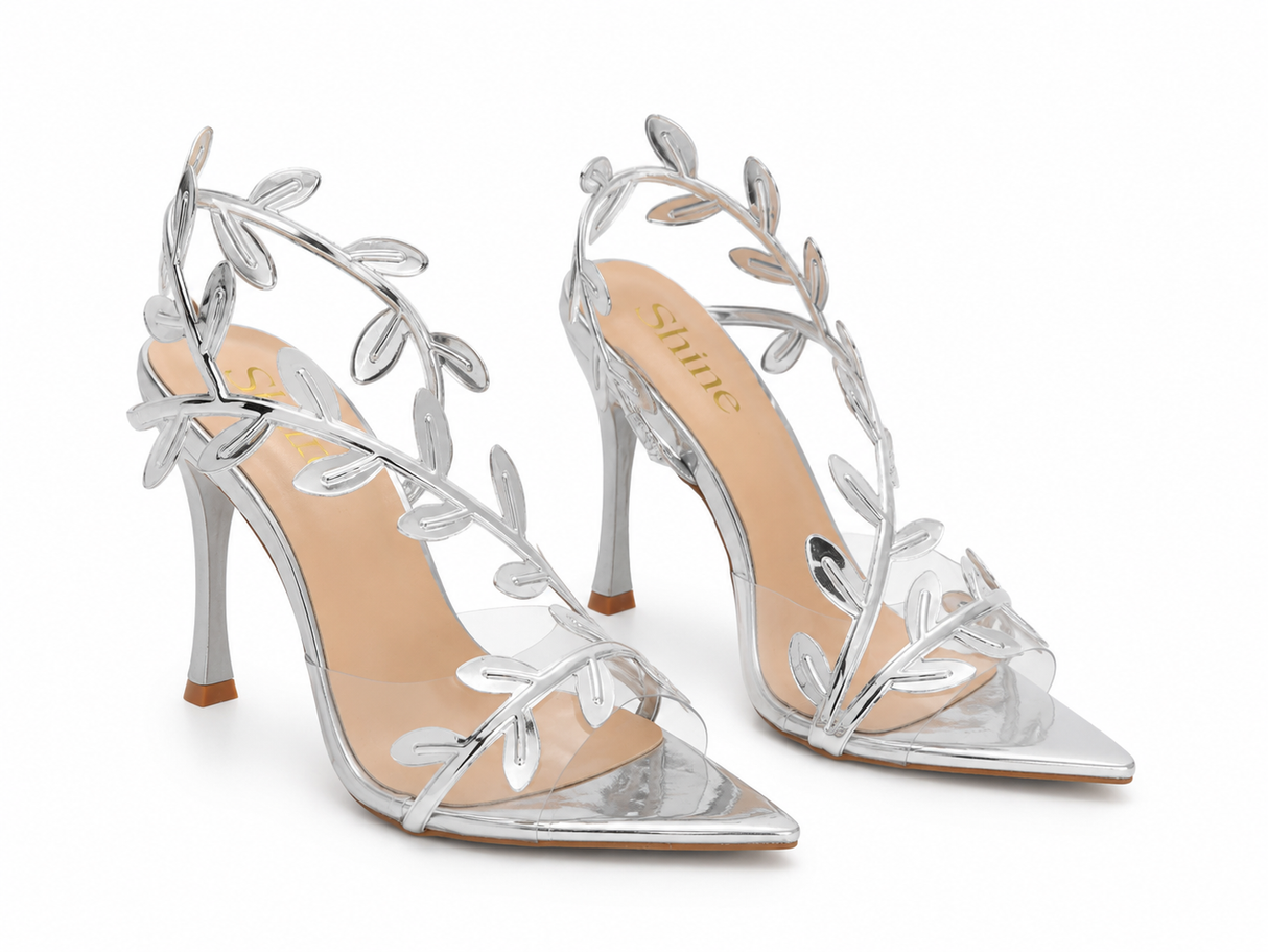 Tacones Stiletto Transparentes con Hojas Aurea Leaf