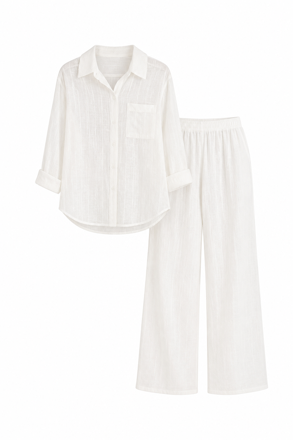 Set de Lino de Camisa y Pantalón Ancho Brisa Linen