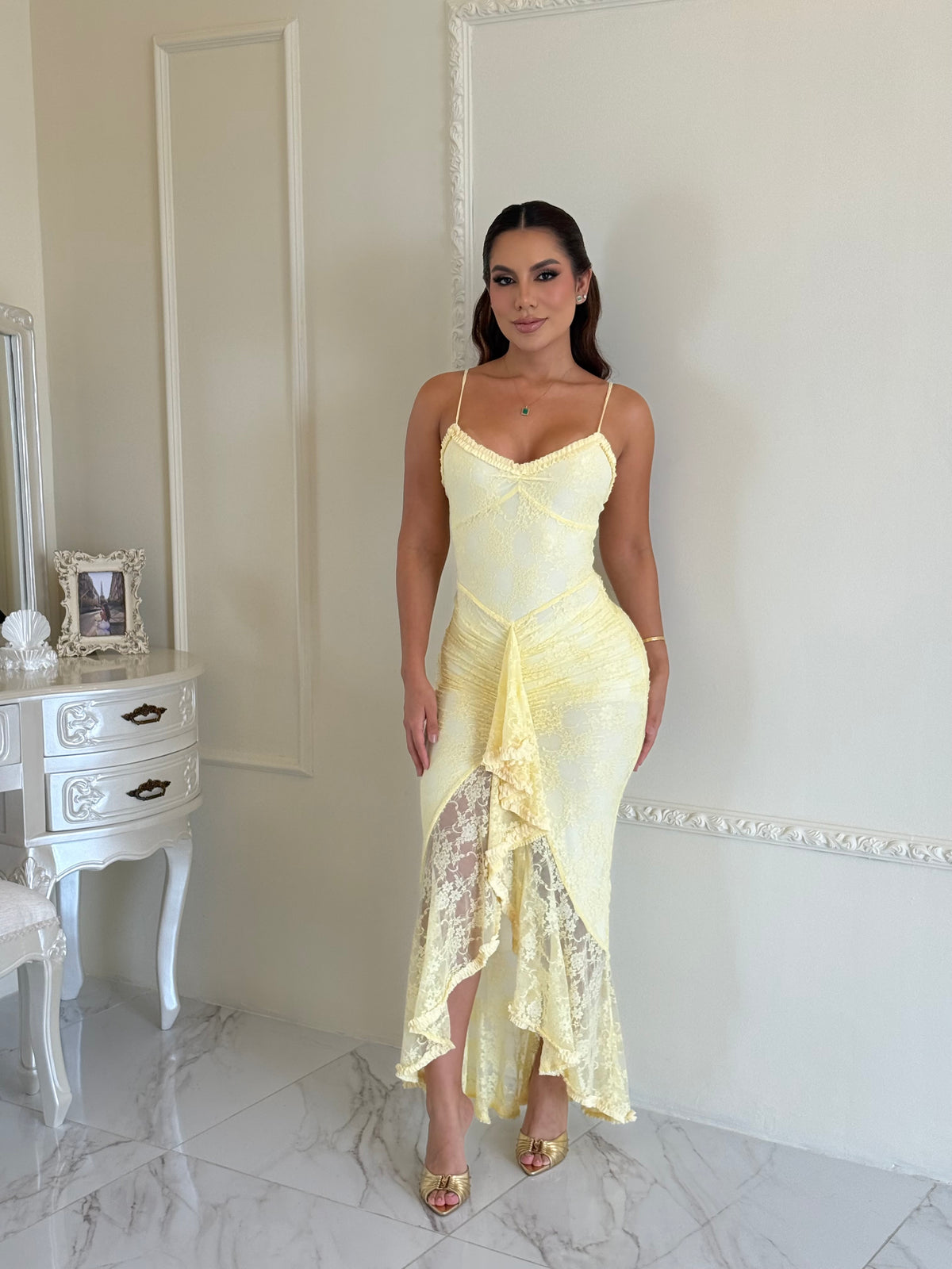 Vestido Ruffle Lace Yellow