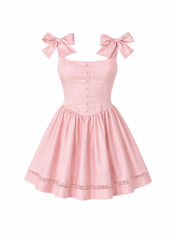 Vestido Corto con Moños en los Hombros Dulce Encanto