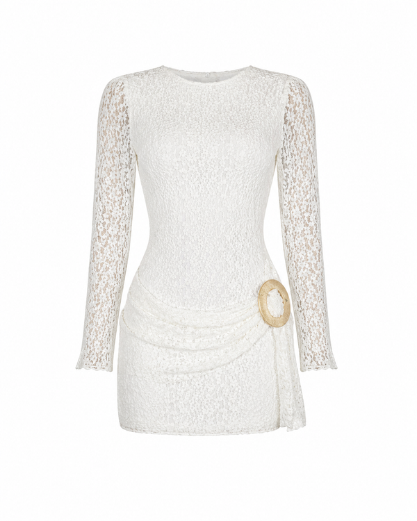 Vestido Corto de Encaje Manga Larga Encanto Perla