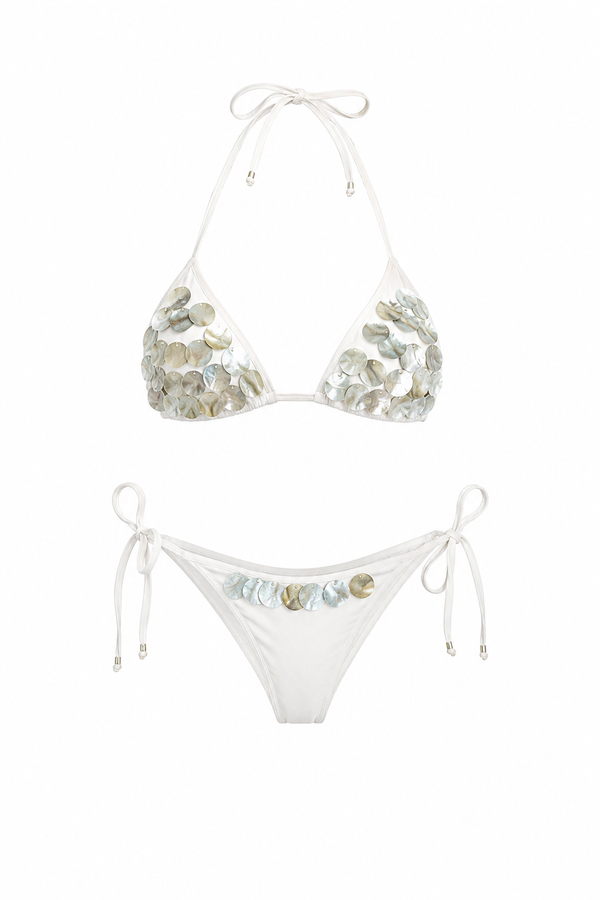 Bikini Triángulo con Aplicaciones de Nácar Perla Marina