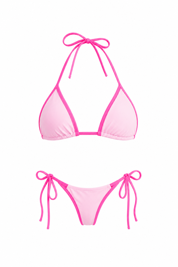 Bikini Triángulo con Vivos en Contraste Pink Malibu