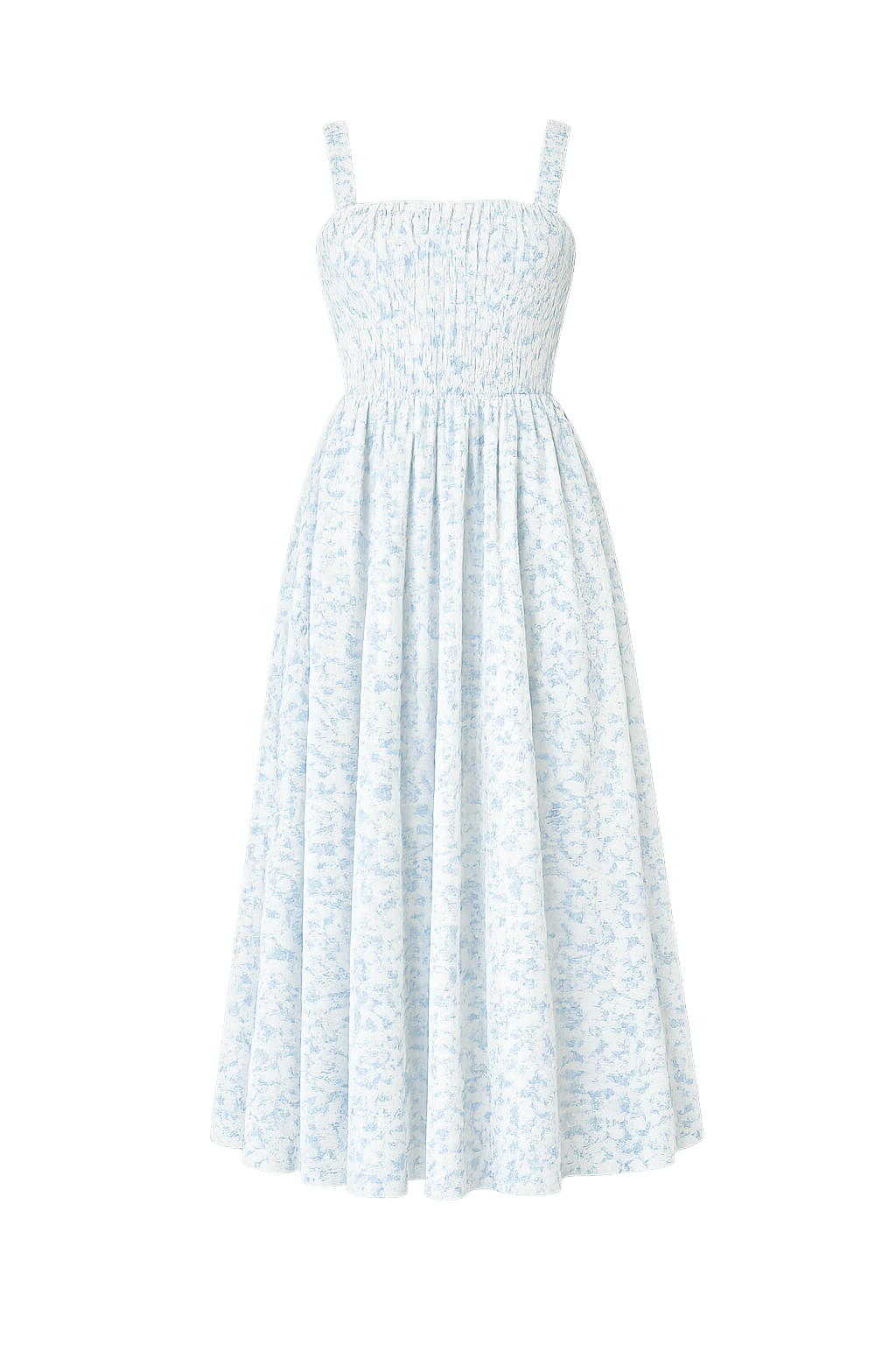 Vestido Largo Floral Azul Top Fruncido Bluebell