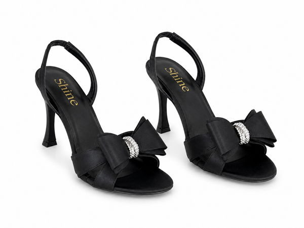 Sandalias de Satén con Moño y Cristales Noir Bow