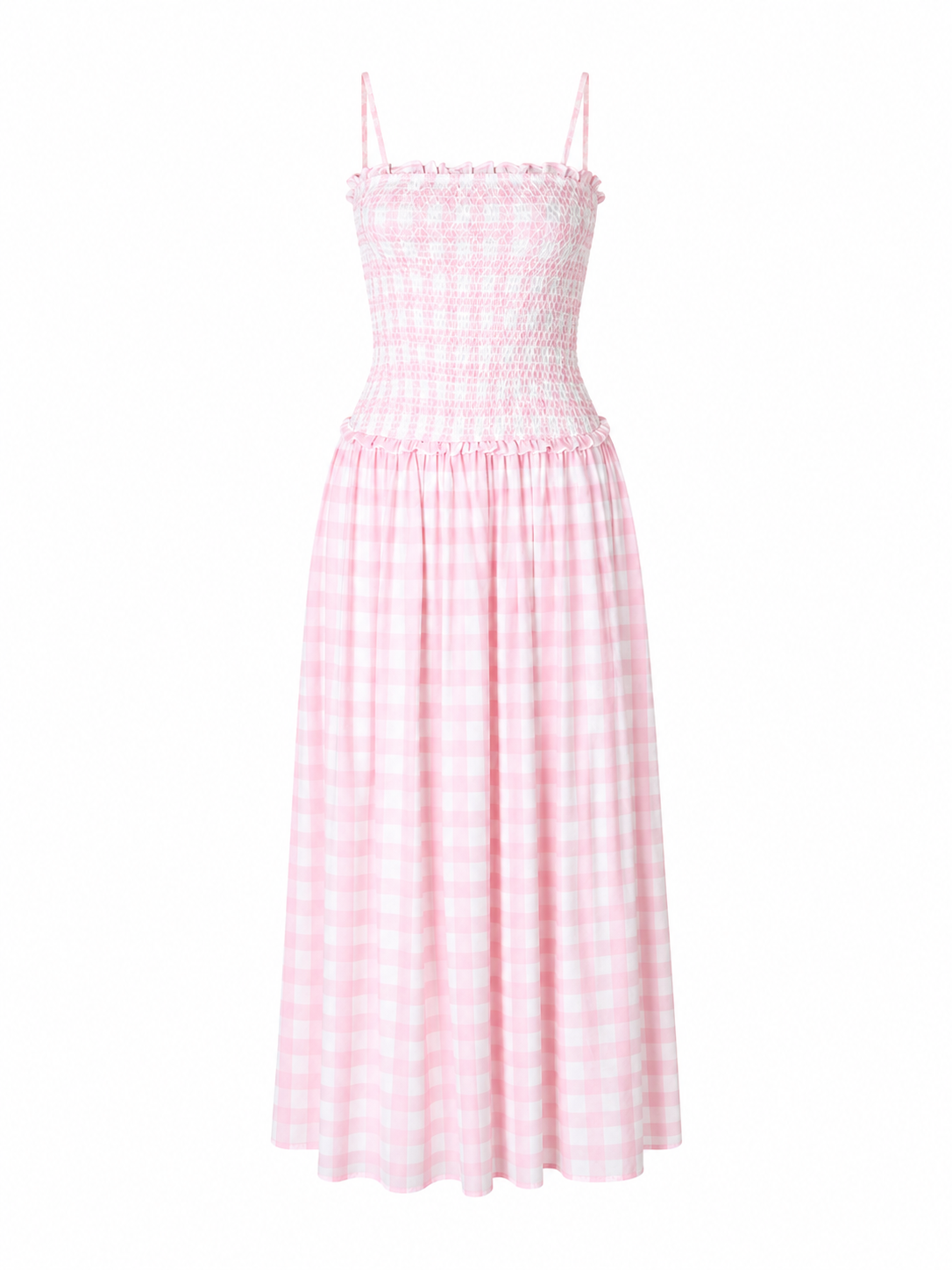 Vestido Largo Cuadros Vichy Rosa Strapless Picnic