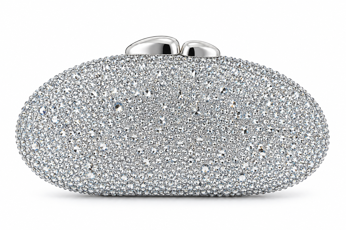 Clutch Ovalado de Cristales con Onda Metálica