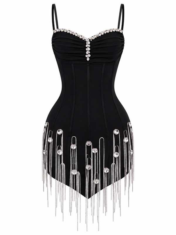 Vestido Diamond Fringe Black