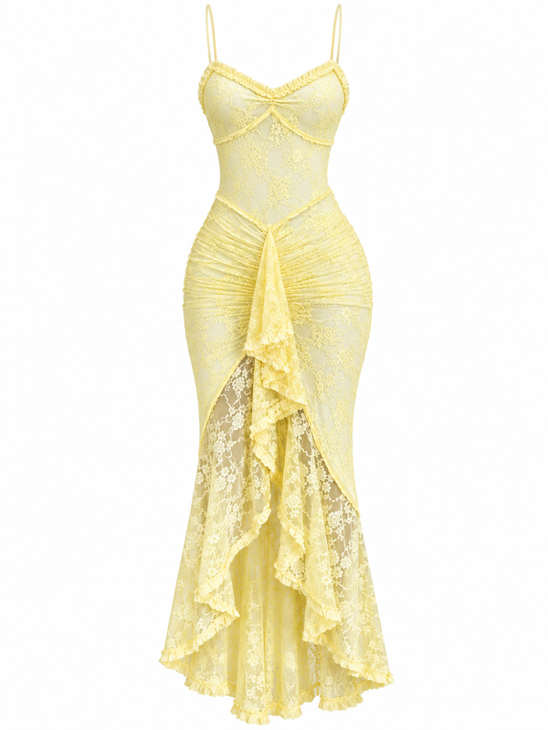 Vestido Ruffle Lace Yellow
