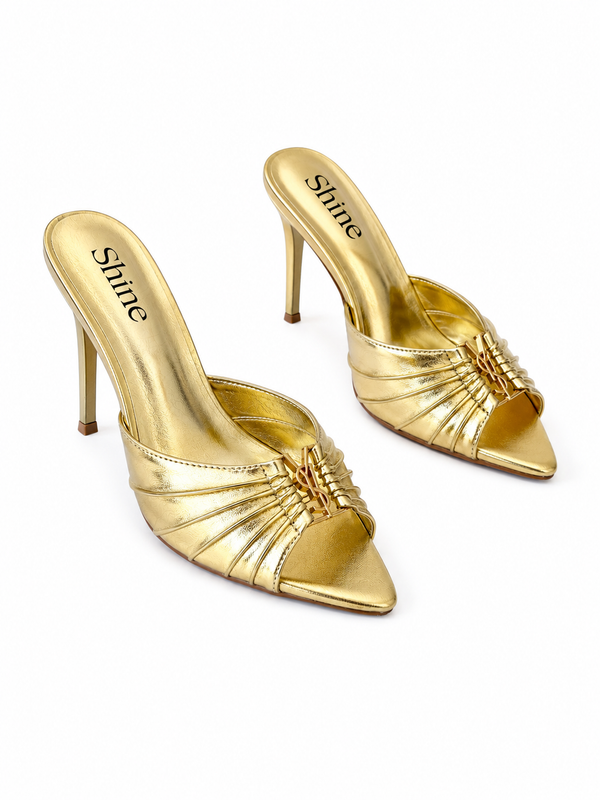 Tacones Mule Dorados Punta Fina Imperial