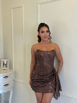Vestido Sequin Drape Bronze