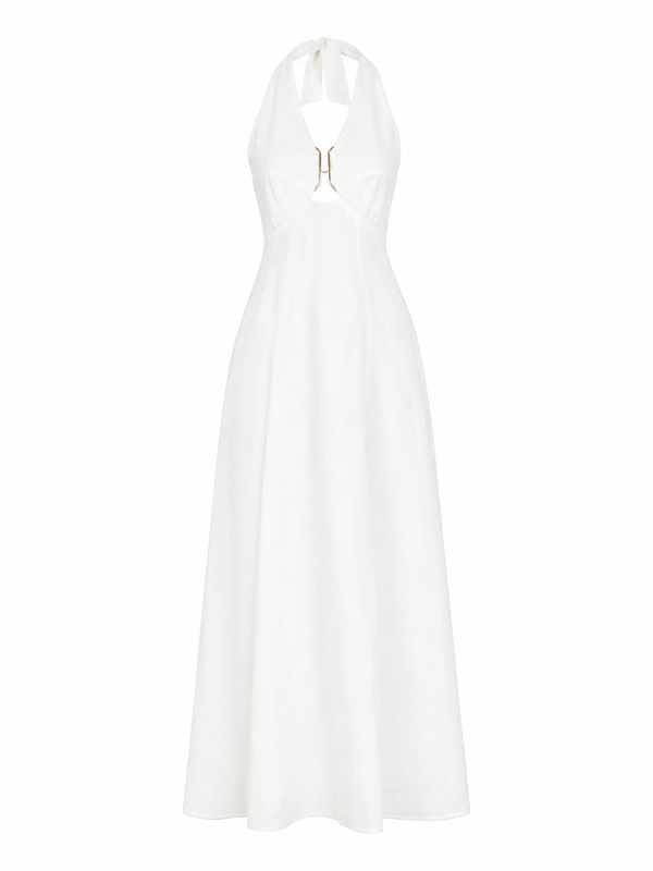 Vestido Largo Blanco Fluido Aura Blanca