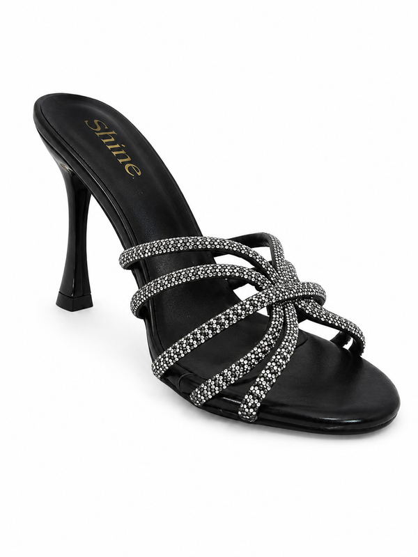 Sandalias de Tiras Entrecruzadas con Cristales Midnight