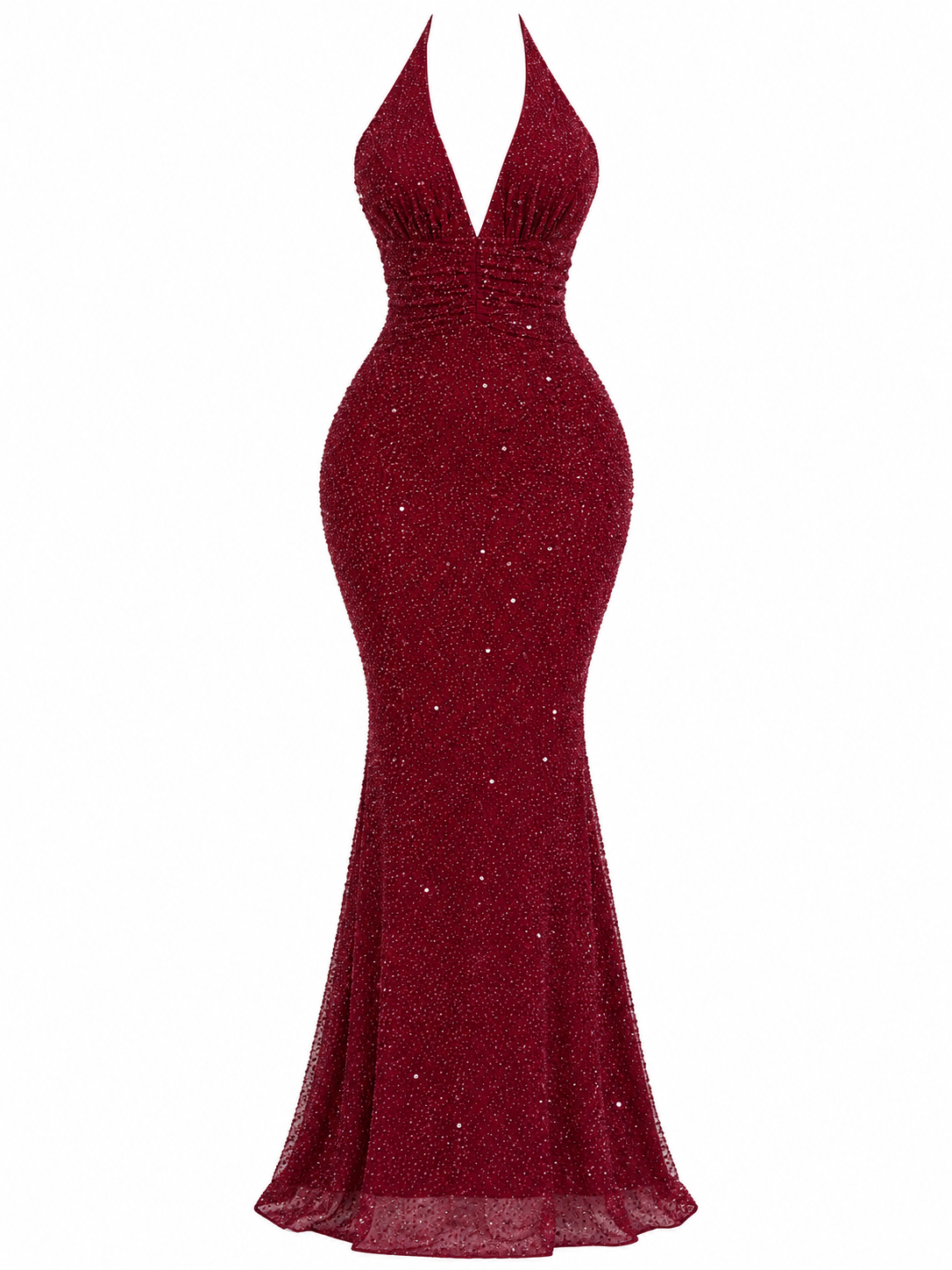 Vestido Halter Glitter Bordó