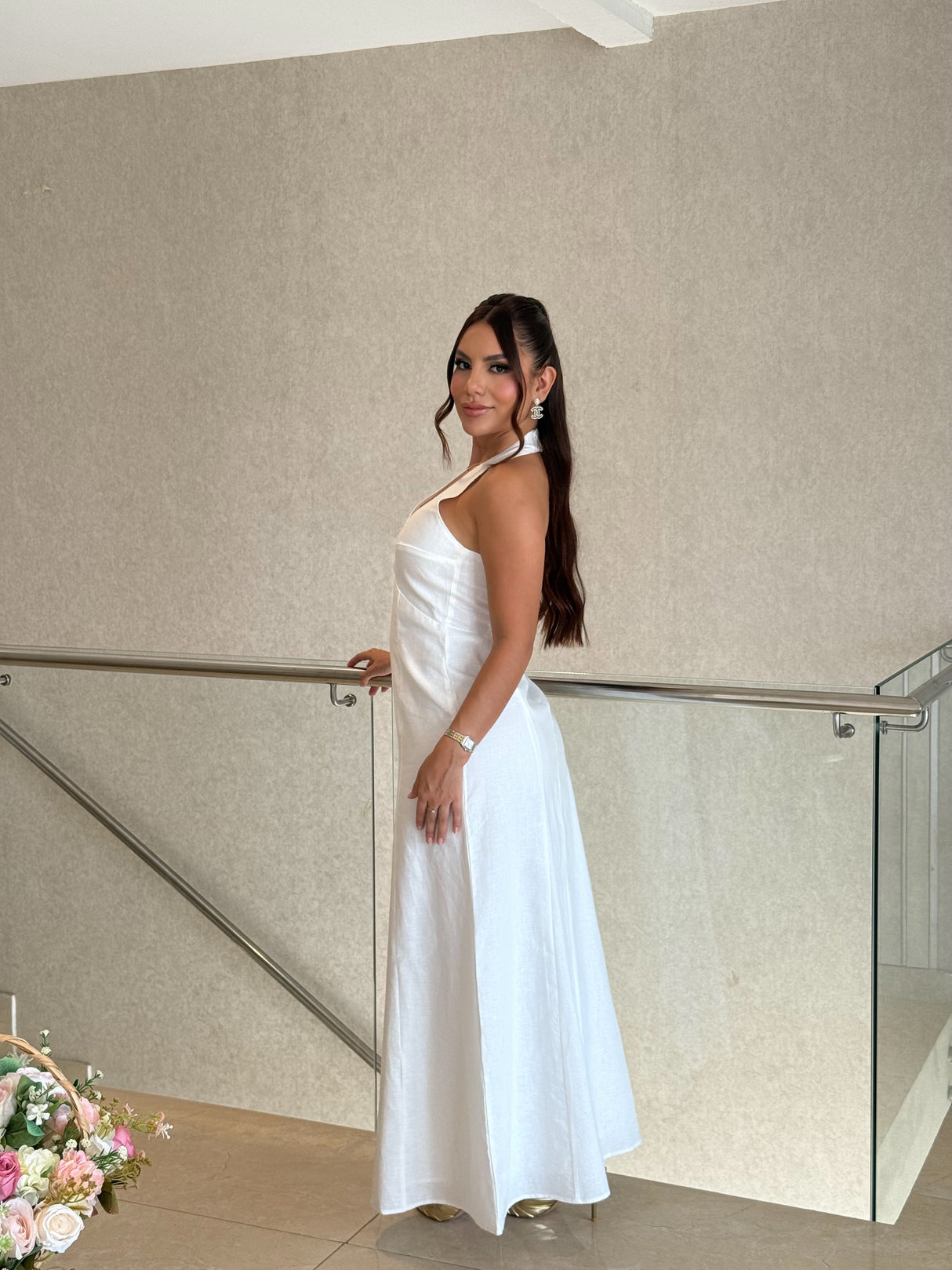Vestido Largo Blanco Fluido Aura Blanca