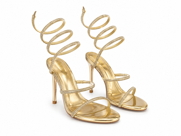 Sandalias de Tacón con Tira Espiral Golden Serpent