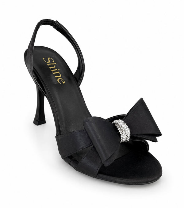 Sandalias de Satén con Moño y Cristales Noir Bow