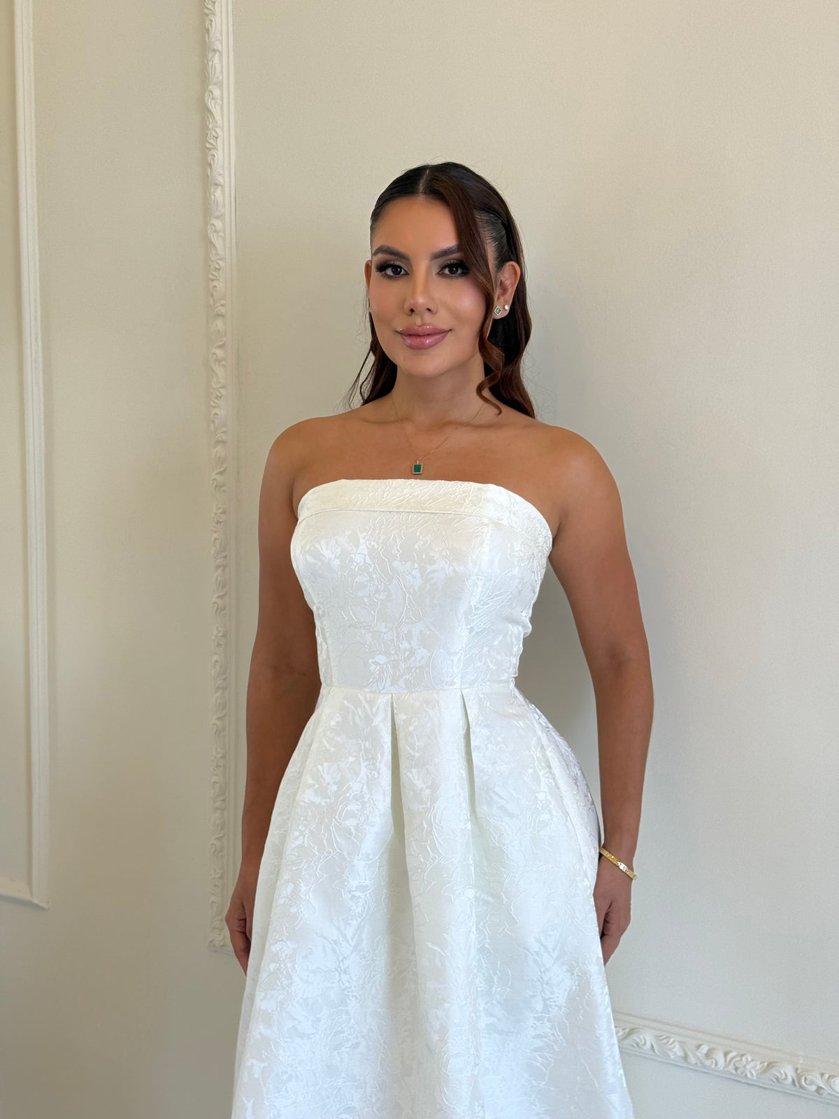 Vestido Strapless Jacquard Ivory
