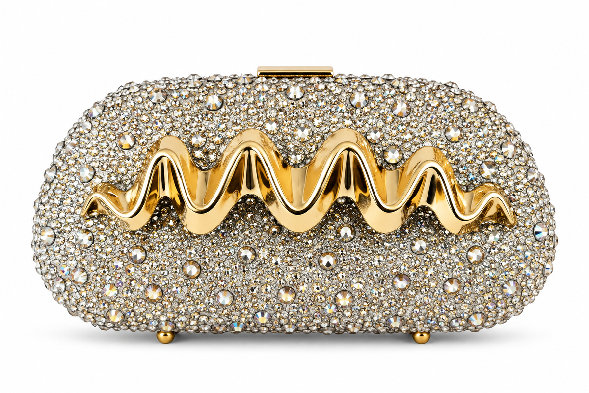 Clutch Ovalado de Cristales con Cierre de Esferas