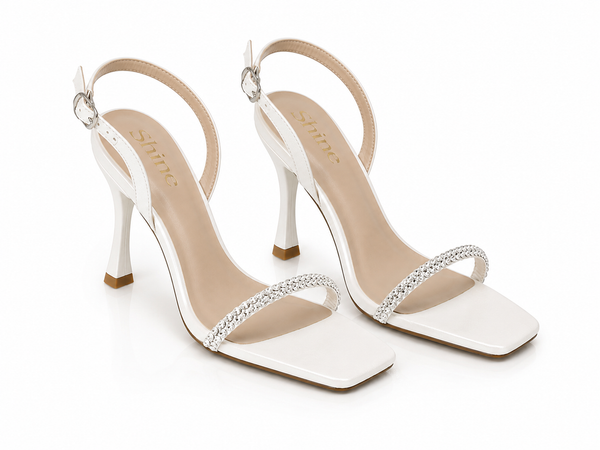 Sandalias de Una Tira con Cristales y Correa Crystal White