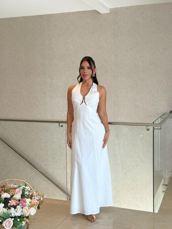 Vestido Largo Blanco Fluido Aura Blanca