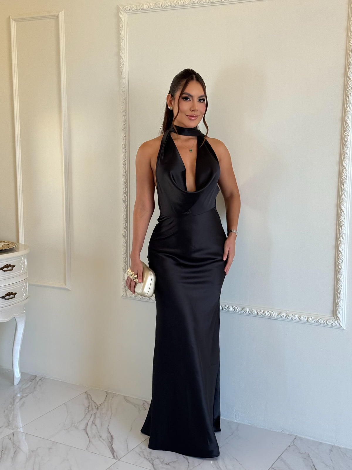 Vestido Largo Sirena Halter Satinado