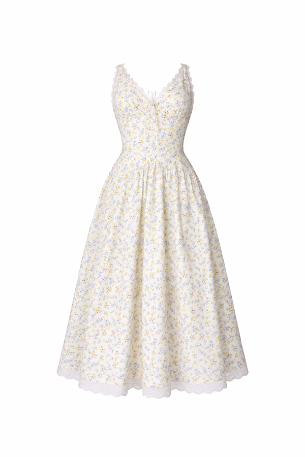 Vestido Midi Floral con Encaje Provenza Garden