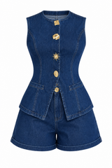 Set Denim Botones Dorados