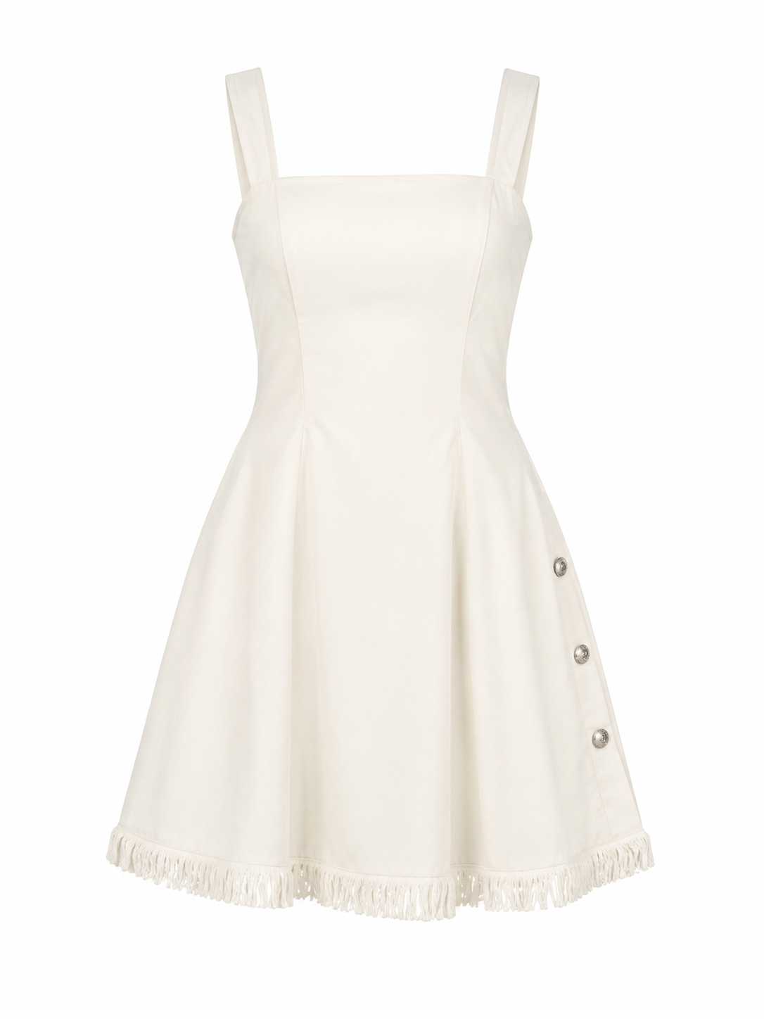 Vestido corto blanco con escote cuadrado y tirantes anchos