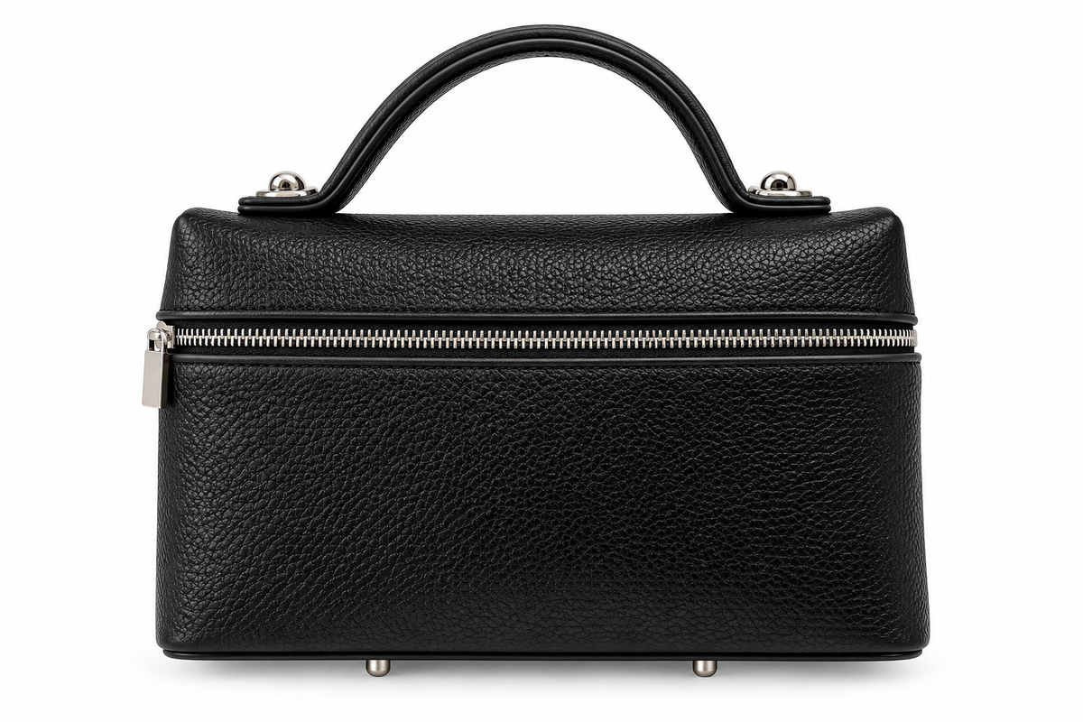 Bolso tipo vanity con asa superior, vista lateral