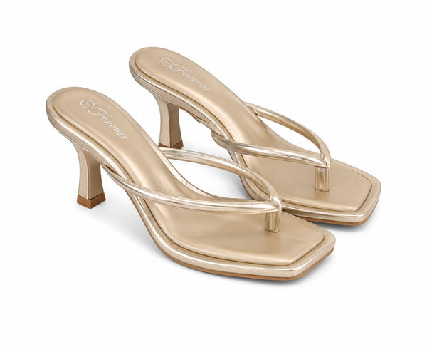 Sandalias de Tacón Bajo Punta Cuadrada Golden Glow