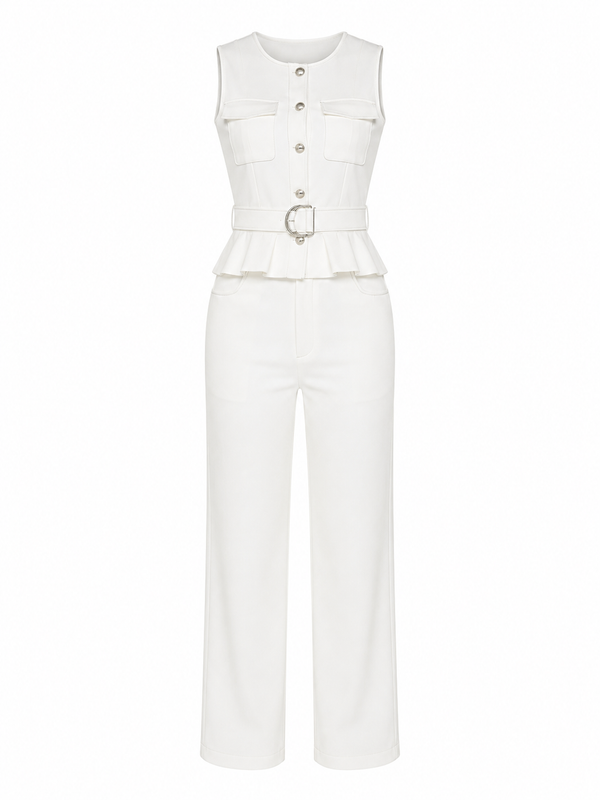 Set de Blusa con Peplum y Pantalón Elegancia Ivory