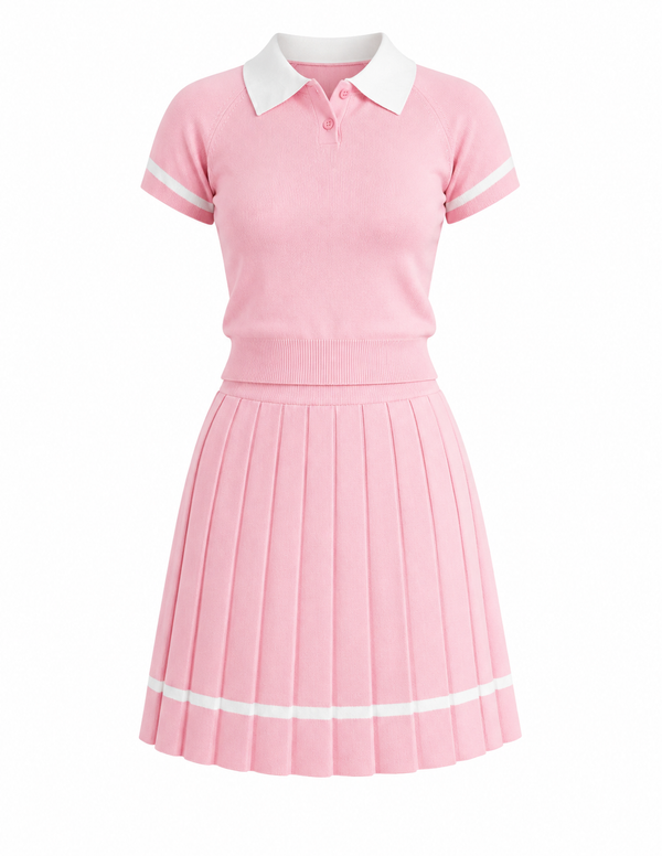 Set Rosa de Polo y Falda Plisada Serena Chic