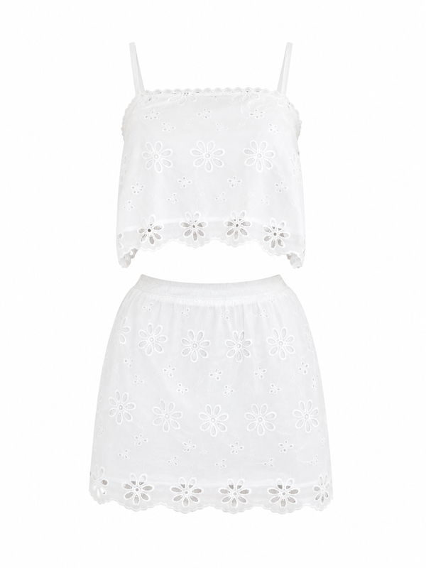 Set Corto de Top y Falda Bordada Blanc Fleur