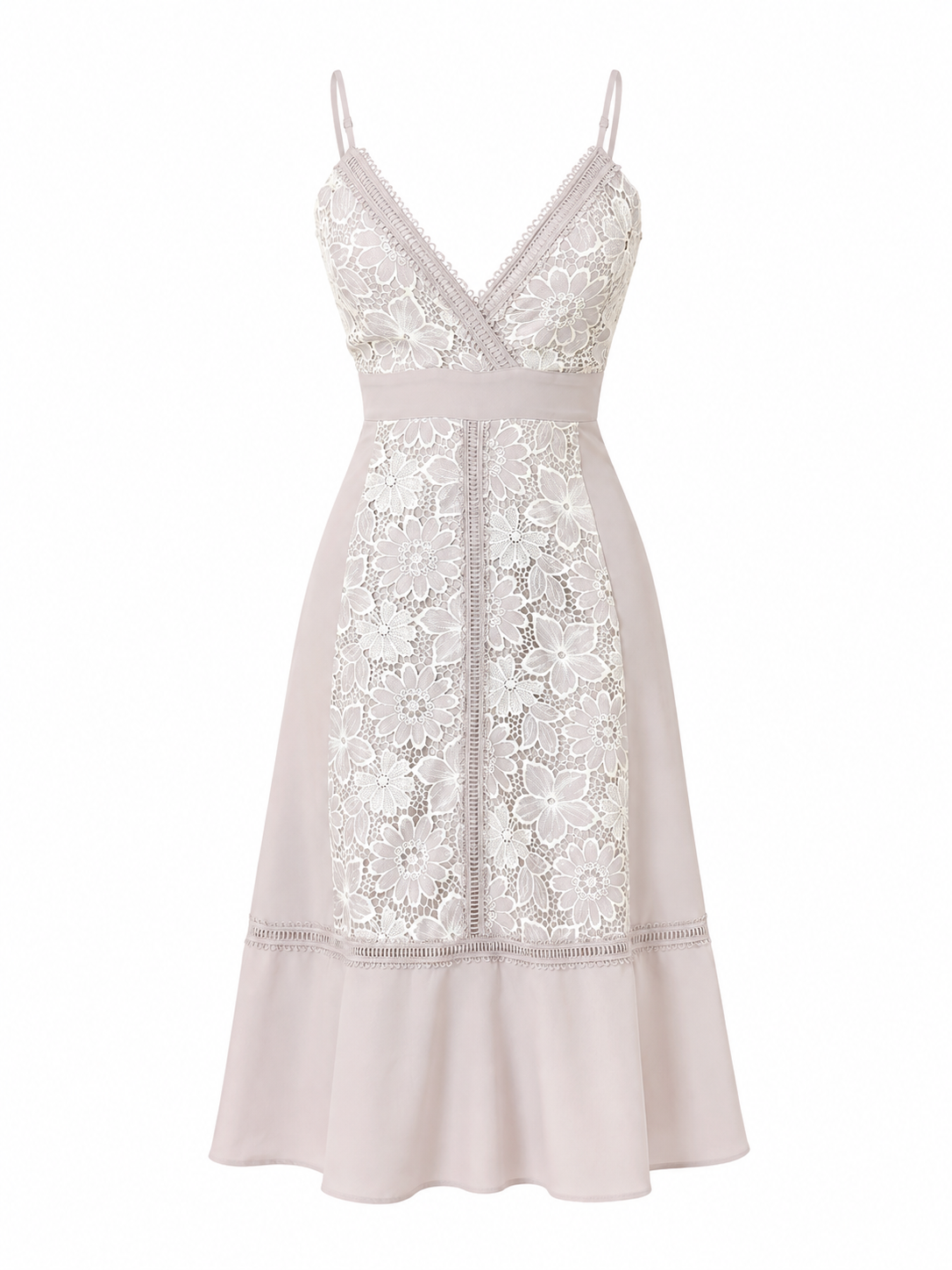 Vestido midi de encaje con escote en V y tirantes finos