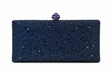 Clutch rectangular azul marino cubierto de cristales con cierre joya