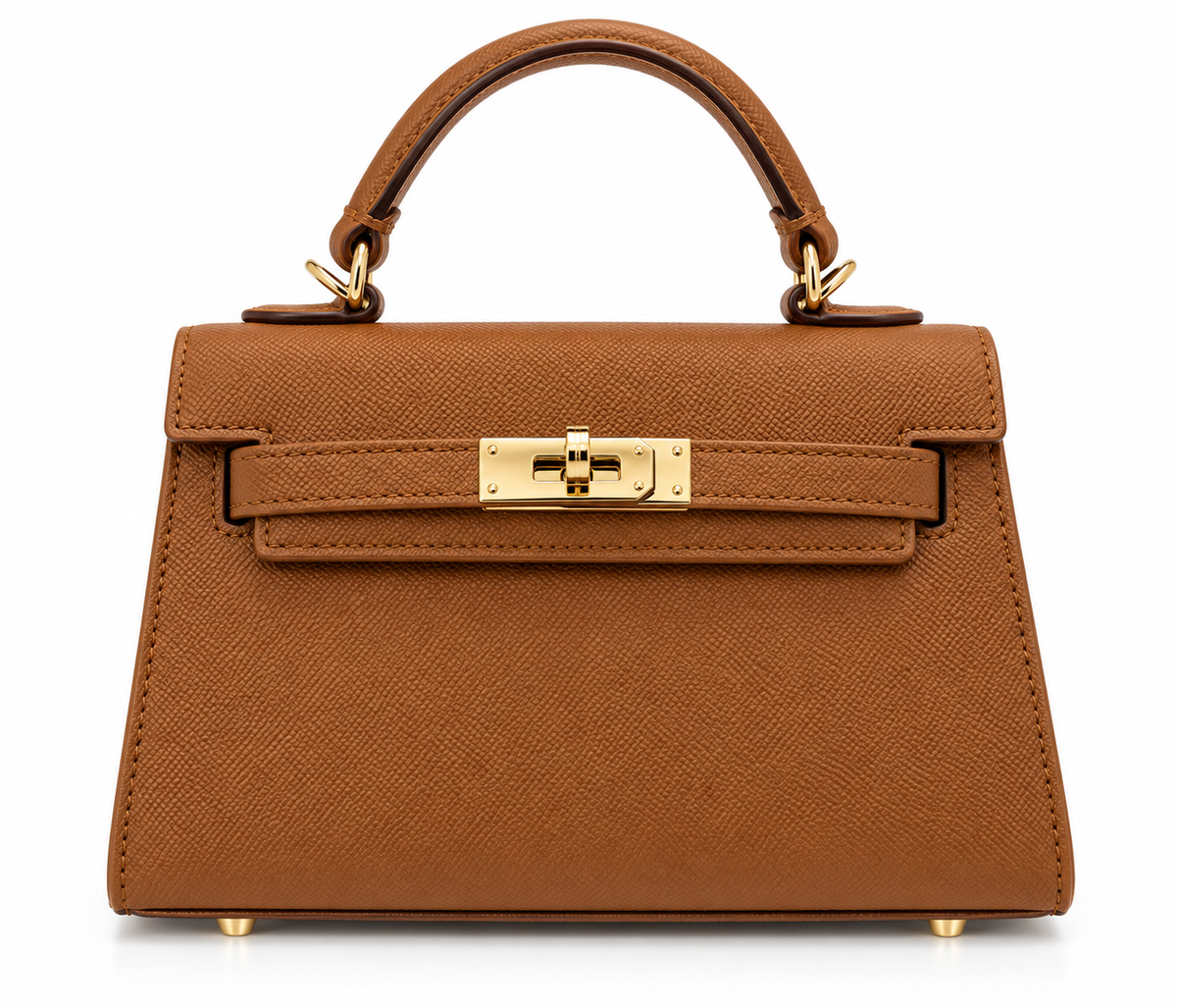 Bolso camel estructurado con asa superior y cierre girante dorado